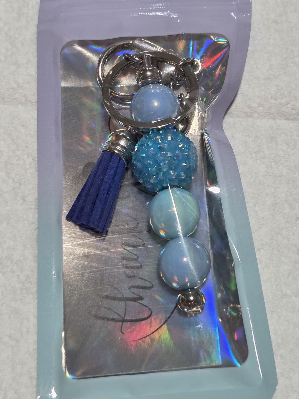 Blue Beaded Tassel Keychain Charm - Women Accessories